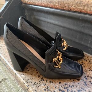 Gibson Latimer Black 8M  Ritah Pumps Block Heel Gold Accent Loafer Size 8M